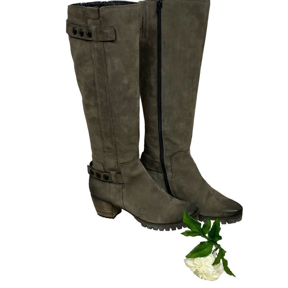 Kennel Und Schmenger Studded Leather Distressed Knee High Boots Gray 7.5‎